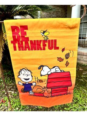 2014 Thanksgiving Snoopy Charlie Brown Be Thankdul Garden Flag Orange New Rare